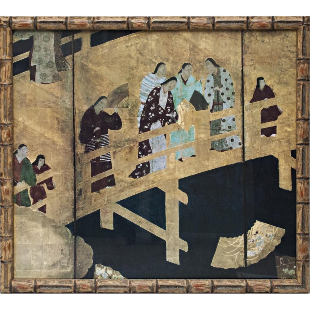 20th Century Poster of the Edo Era Japanese Byobu Screen (Fragment) in Bamboo Style Wood Frame - 7
