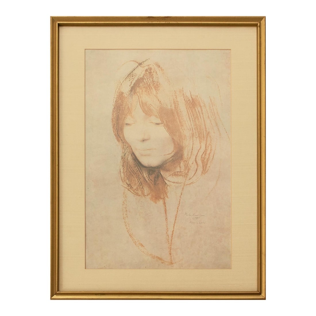 After Pietro Annigoni "Portrait of a Woman", Mid 20th Century Large Monochrome Framed Print