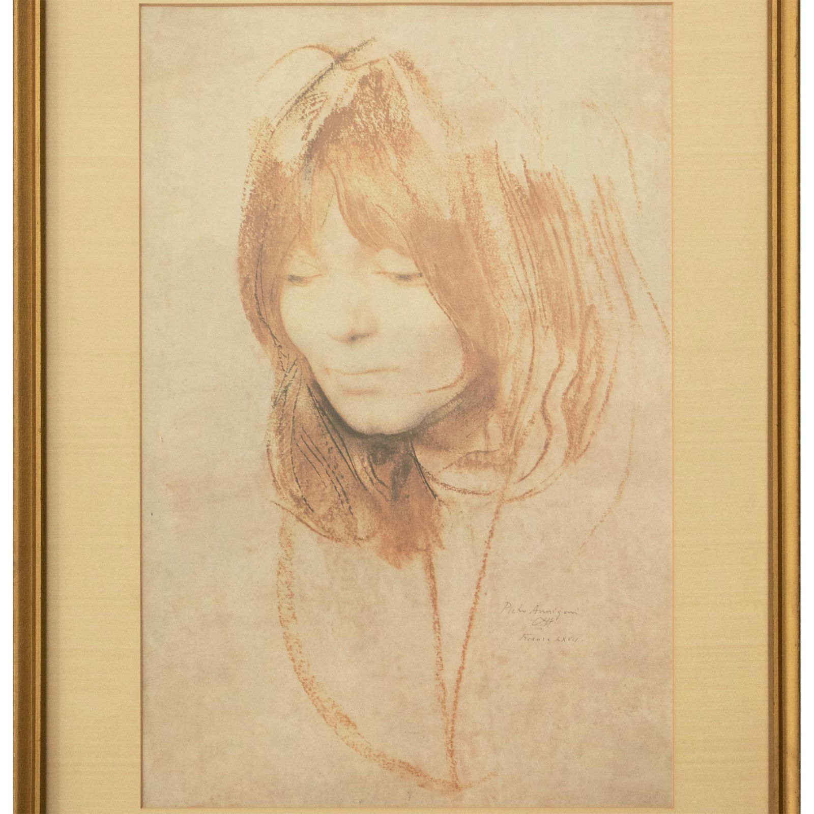 After Pietro Annigoni "Portrait of a Woman", Mid 20th Century Large Monochrome Framed Print - 2