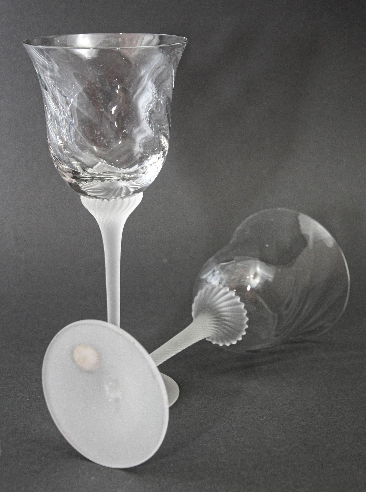 Fine Crystal Stemware Frosted Swirl Wine Goblets Set of 4 - 10