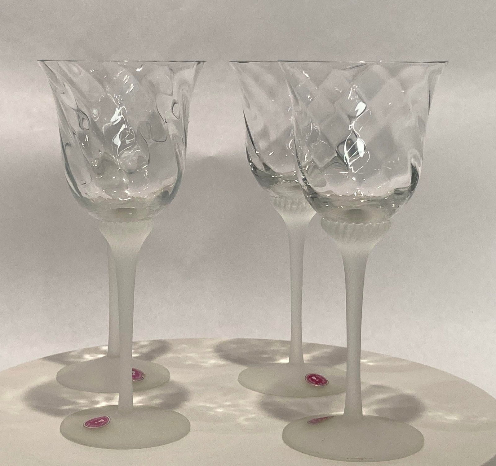 Fine Crystal Stemware Frosted Swirl Wine Goblets Set of 4 - 11