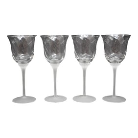 Fine Crystal Stemware Frosted Swirl Wine Goblets Set of 4