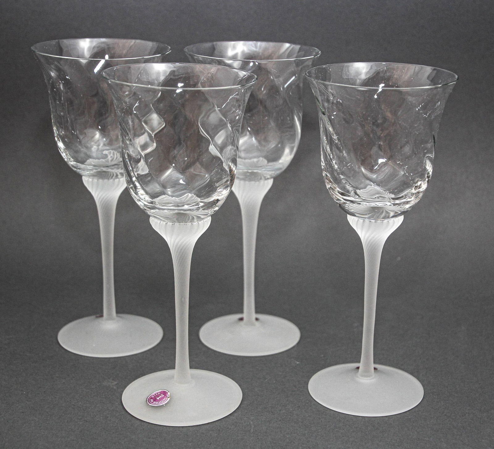 Fine Crystal Stemware Frosted Swirl Wine Goblets Set of 4 - 3