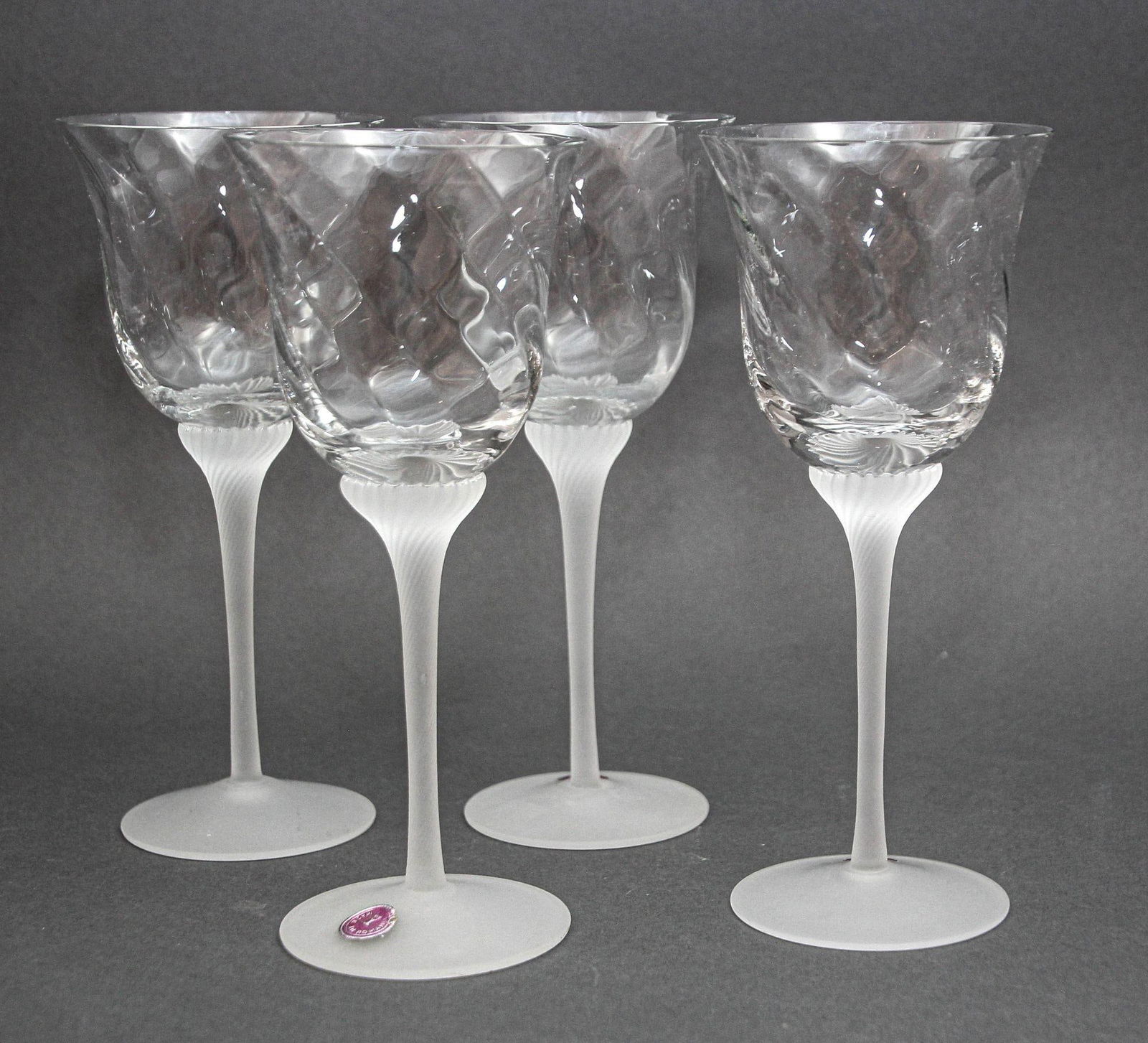 Fine Crystal Stemware Frosted Swirl Wine Goblets Set of 4 - 4