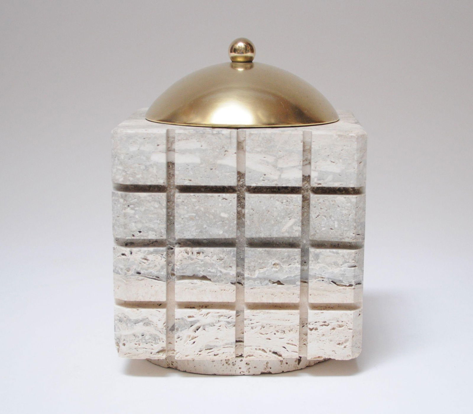 Vintage Italian Travertine and Brass Decorative Cube Box by Passeri for Ark Line - 2