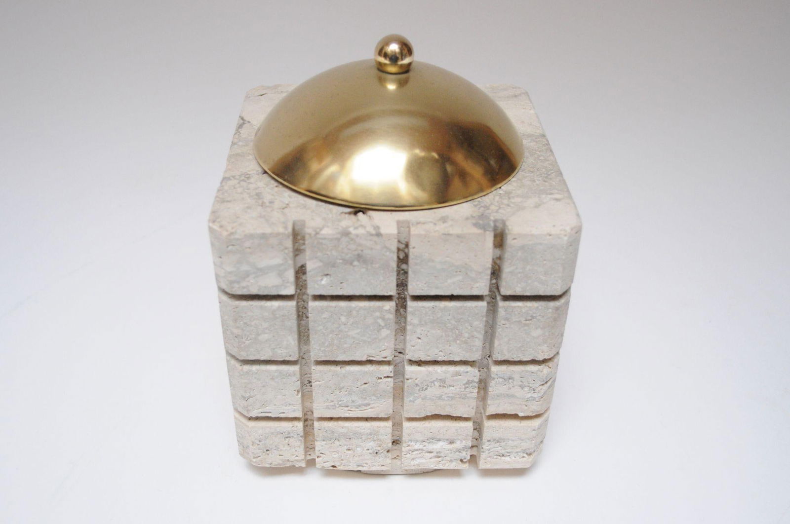 Vintage Italian Travertine and Brass Decorative Cube Box by Passeri for Ark Line - 3
