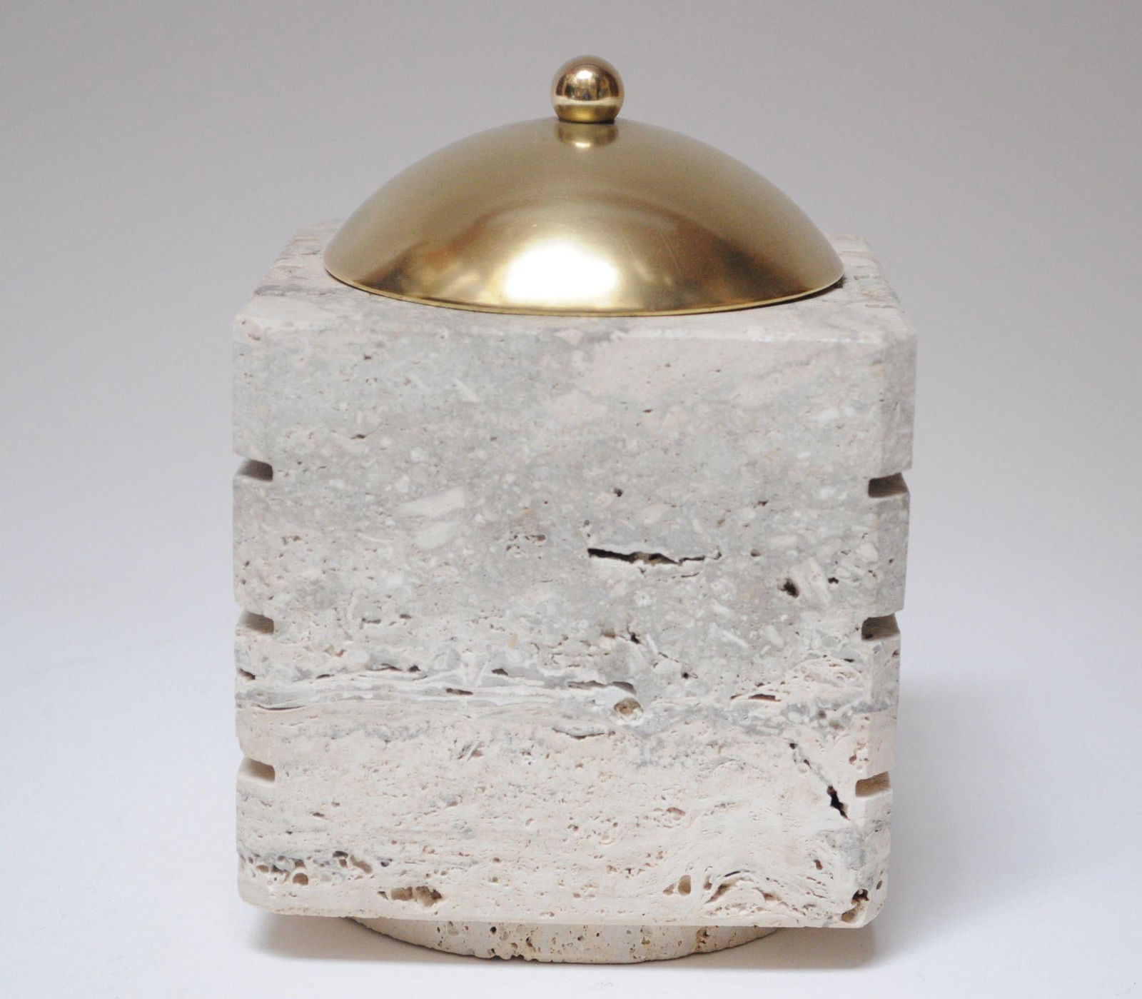 Vintage Italian Travertine and Brass Decorative Cube Box by Passeri for Ark Line - 6