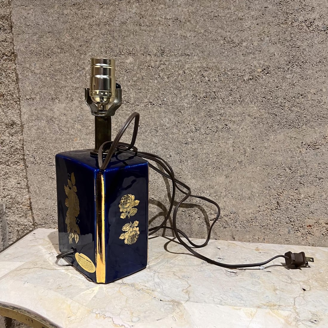 1960s Nathan Lagin Hand Crafted Blue Ceramic Lamp Gold Floral - 11