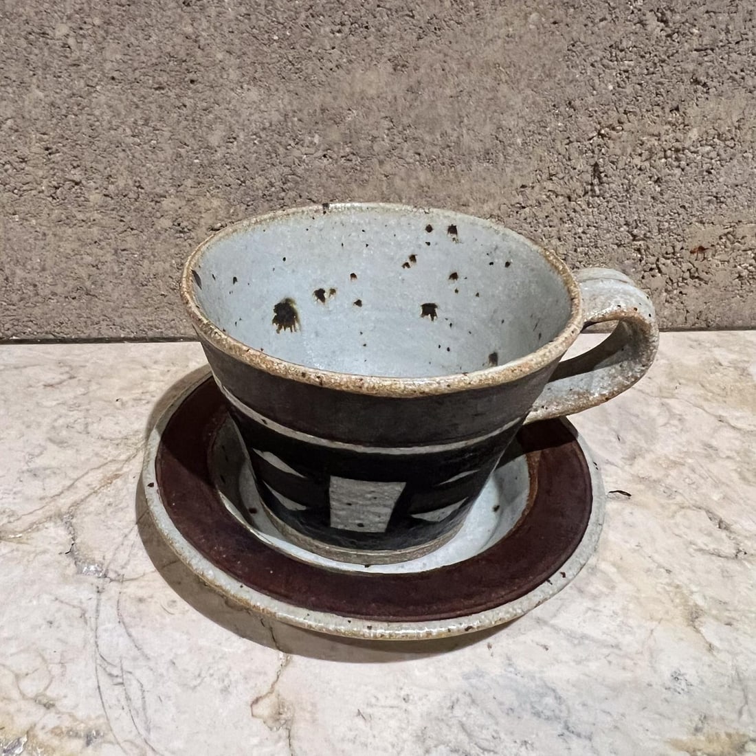 1970s Studio Art Pottery Coffee Cup and Saucer Stoneware - 2