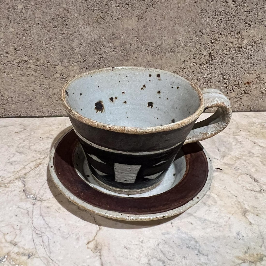 1970s Studio Art Pottery Coffee Cup and Saucer Stoneware - 3