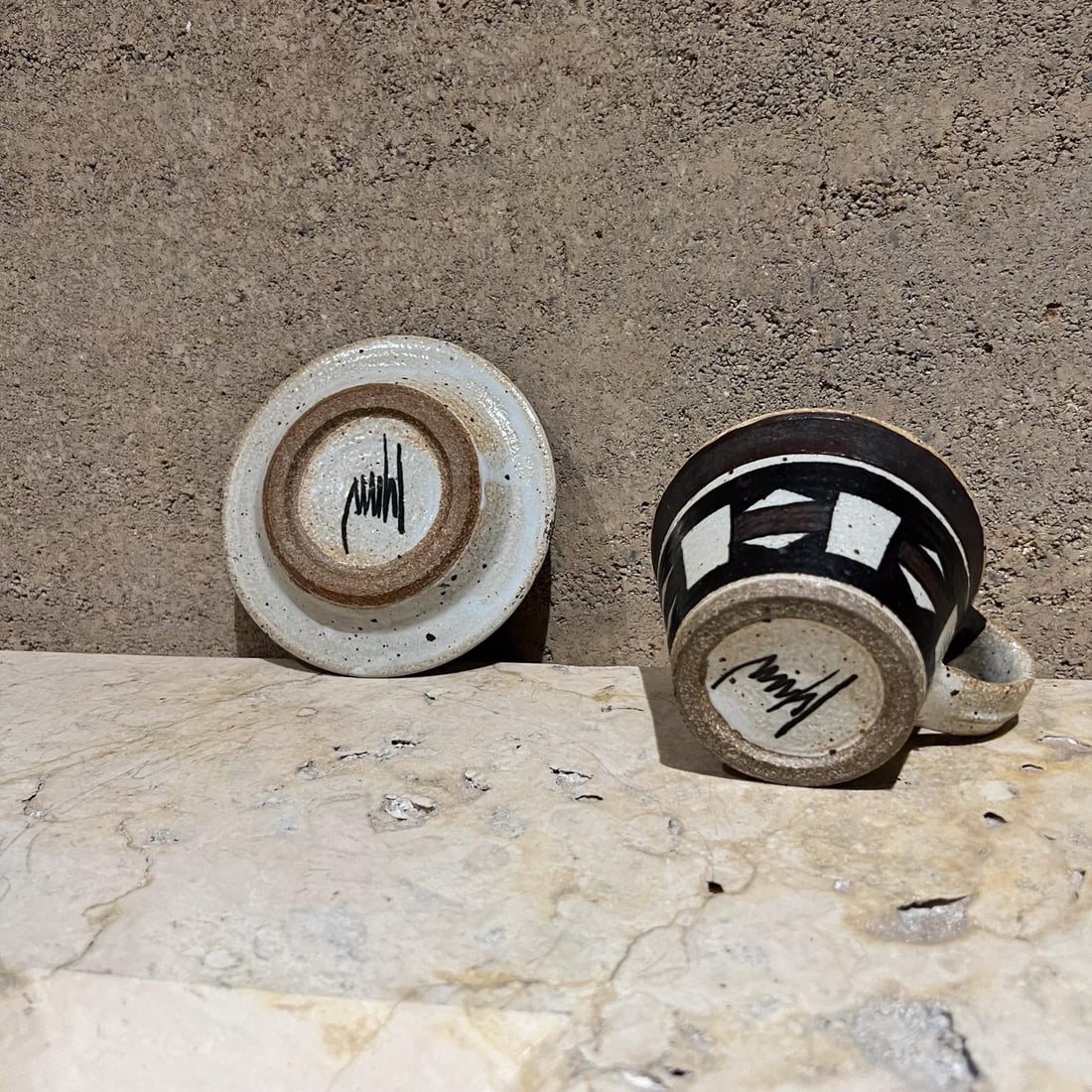 1970s Studio Art Pottery Coffee Cup and Saucer Stoneware - 6