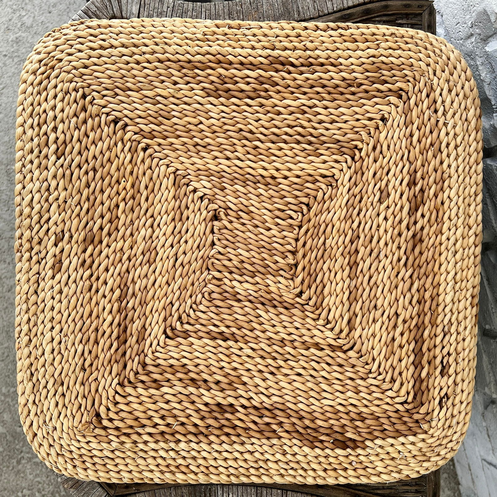 Farmhouse, French Country Woven Cornhusk Chair Cushion W/ Rooster Needlepoint Design, - 2