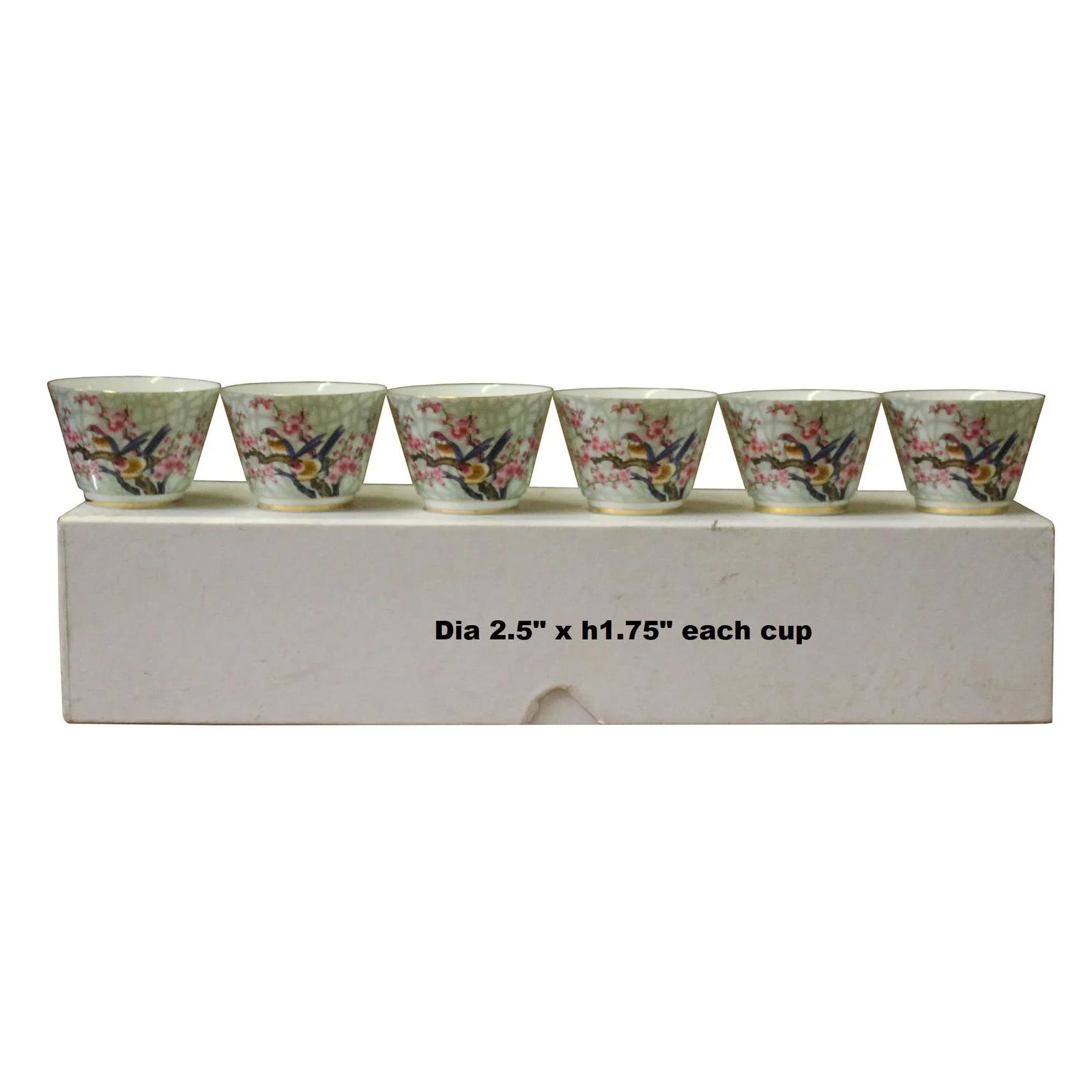 Chinese Light Green Birds Graphic Porcelain Handmade Tea Cup 6 Pieces Set - 5