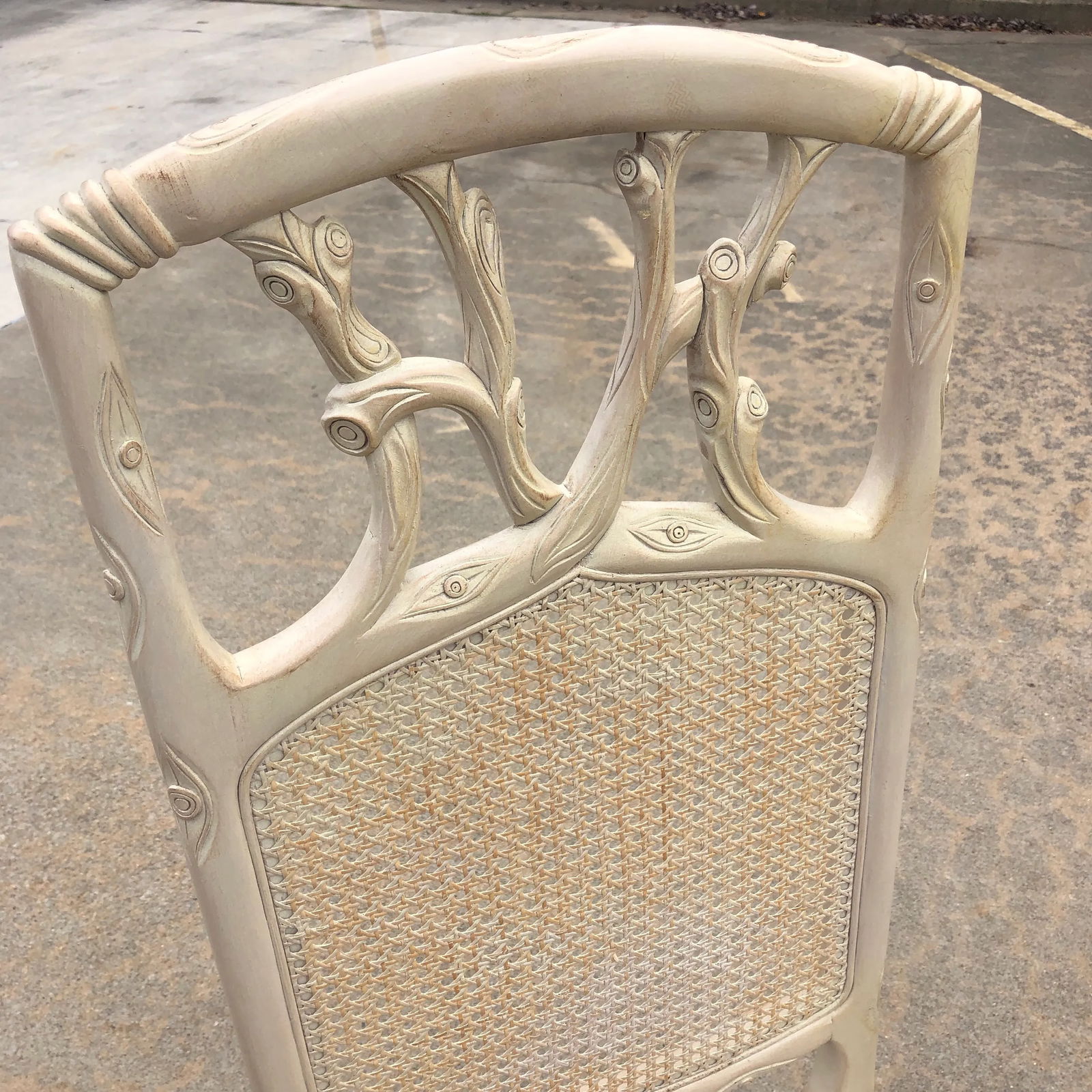 1970s Vintage Faux Boise White Wooden Cane Accent Chair - 3