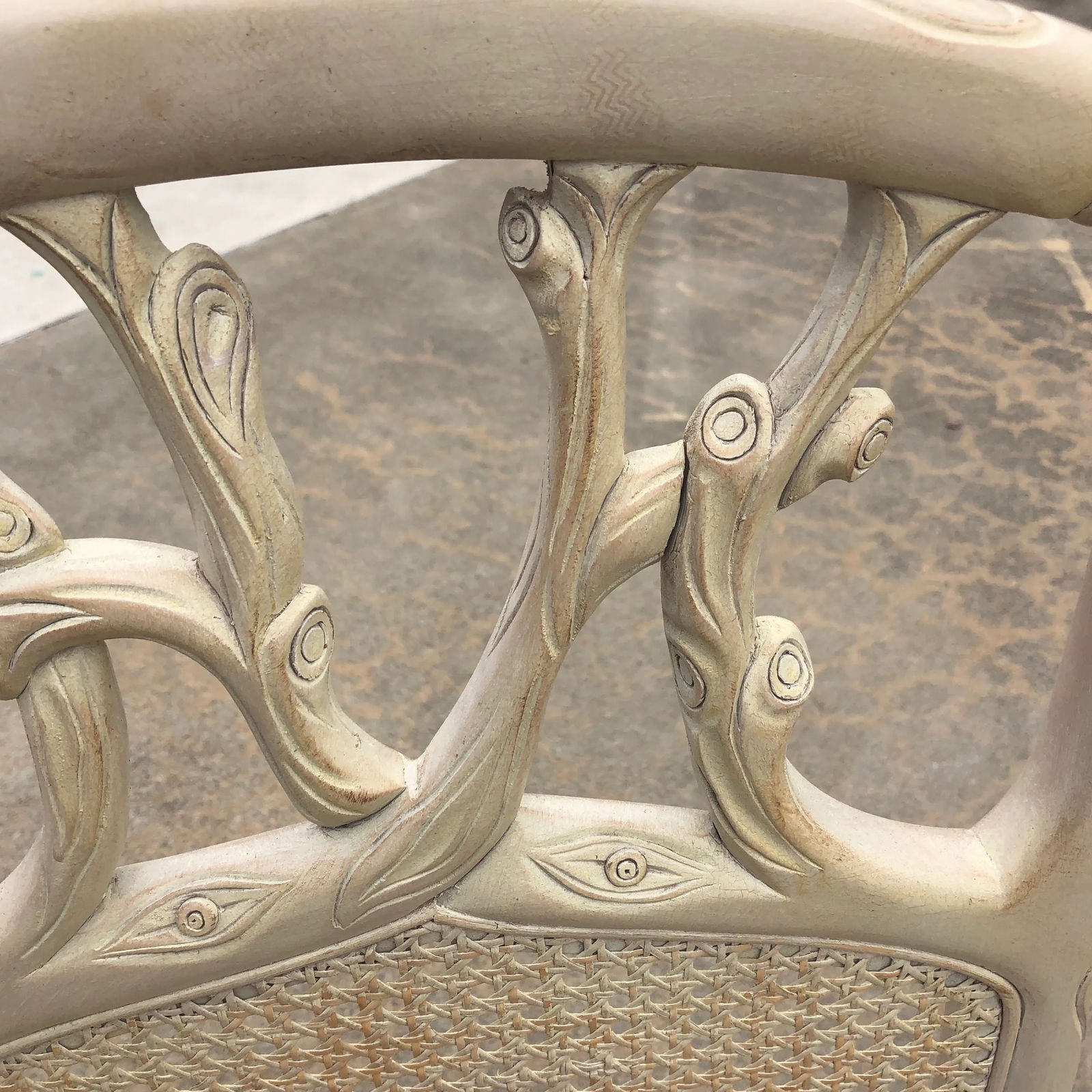 1970s Vintage Faux Boise White Wooden Cane Accent Chair - 4