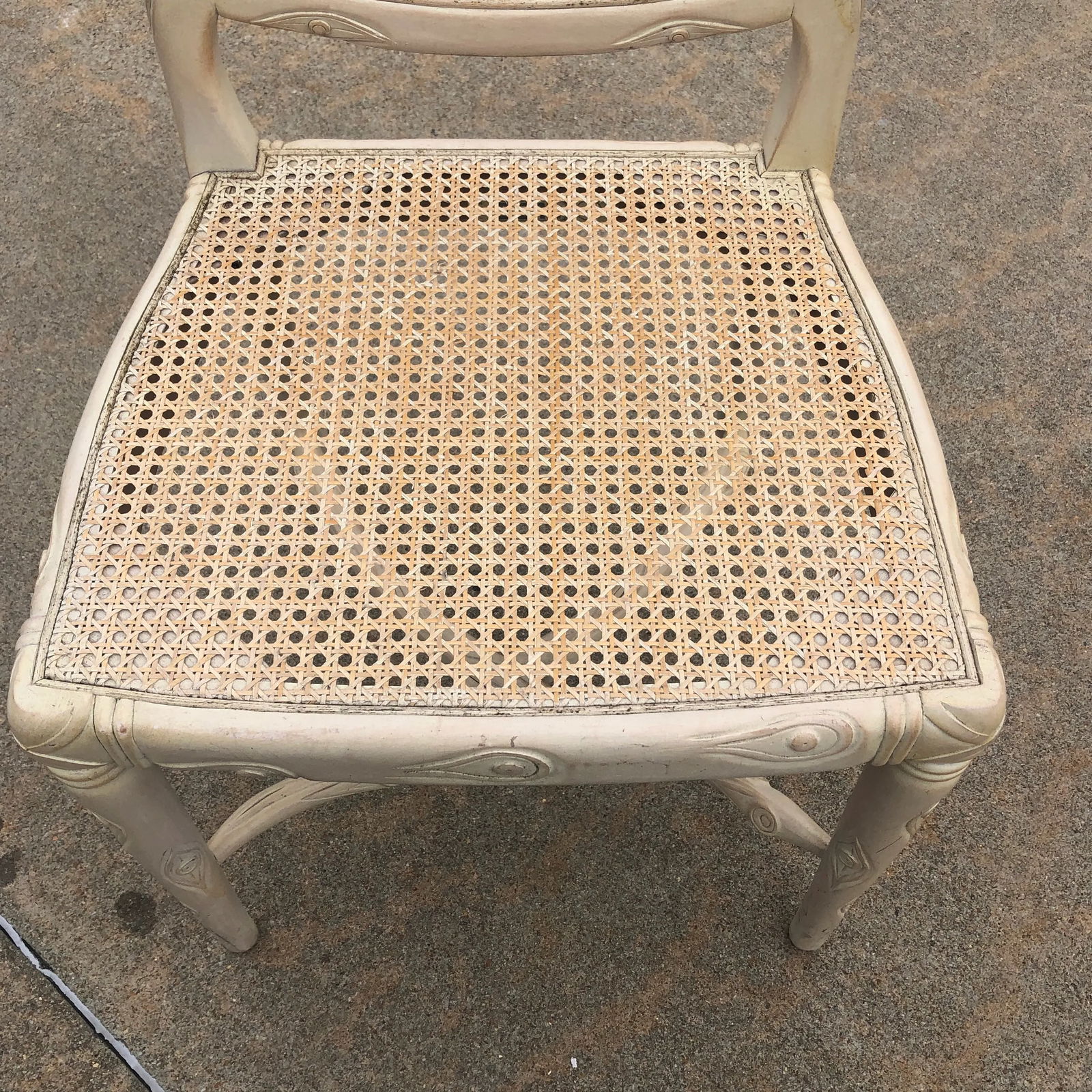 1970s Vintage Faux Boise White Wooden Cane Accent Chair - 5