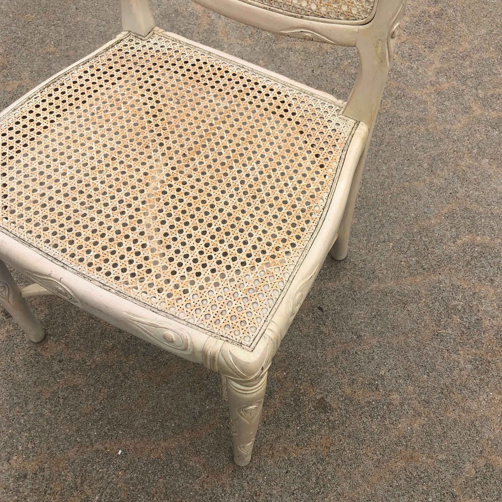 1970s Vintage Faux Boise White Wooden Cane Accent Chair - 6