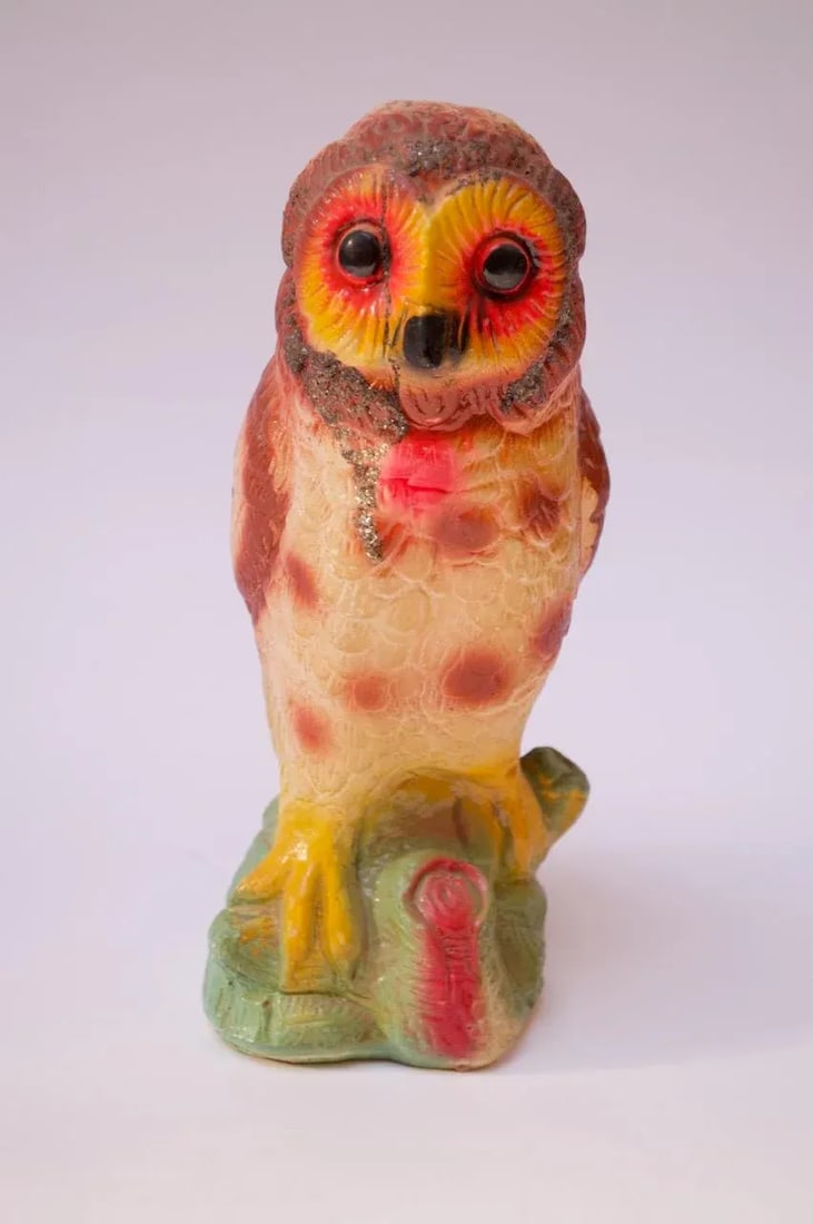 Mid-Century Carved and Painted Chalkware Owl - 13