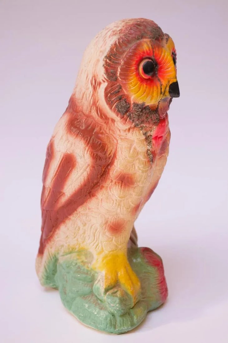 Mid-Century Carved and Painted Chalkware Owl - 6