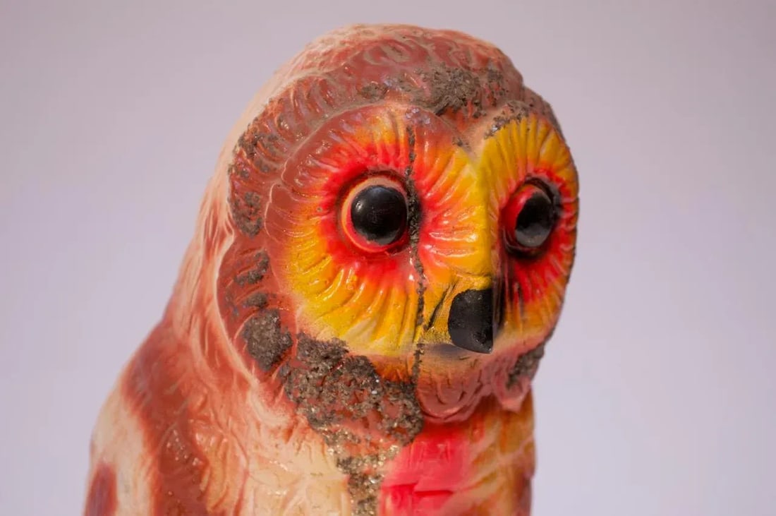 Mid-Century Carved and Painted Chalkware Owl - 8