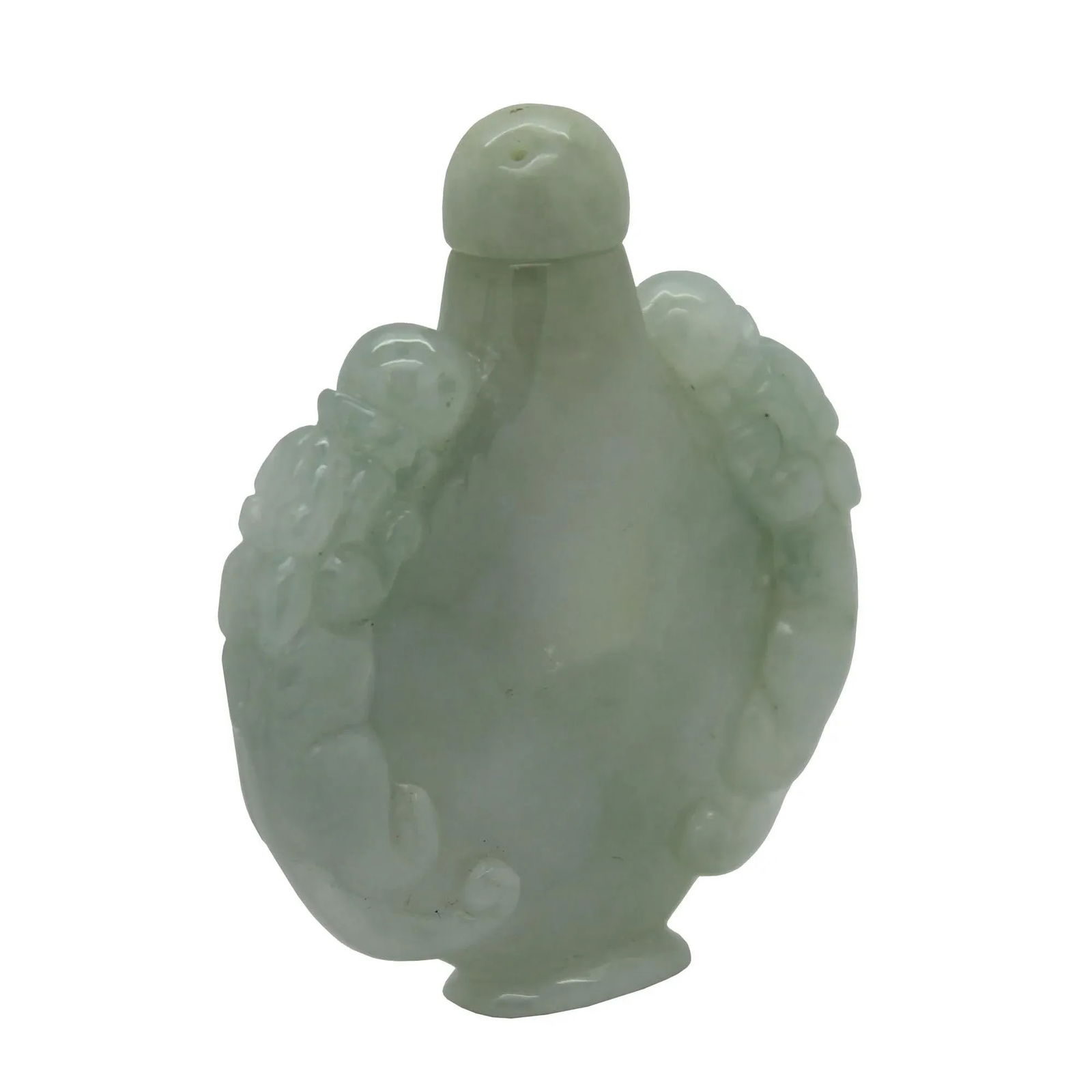 Jade Snuff Bottle With Pair of Foo Dog Chasing Lucky Ball - 2