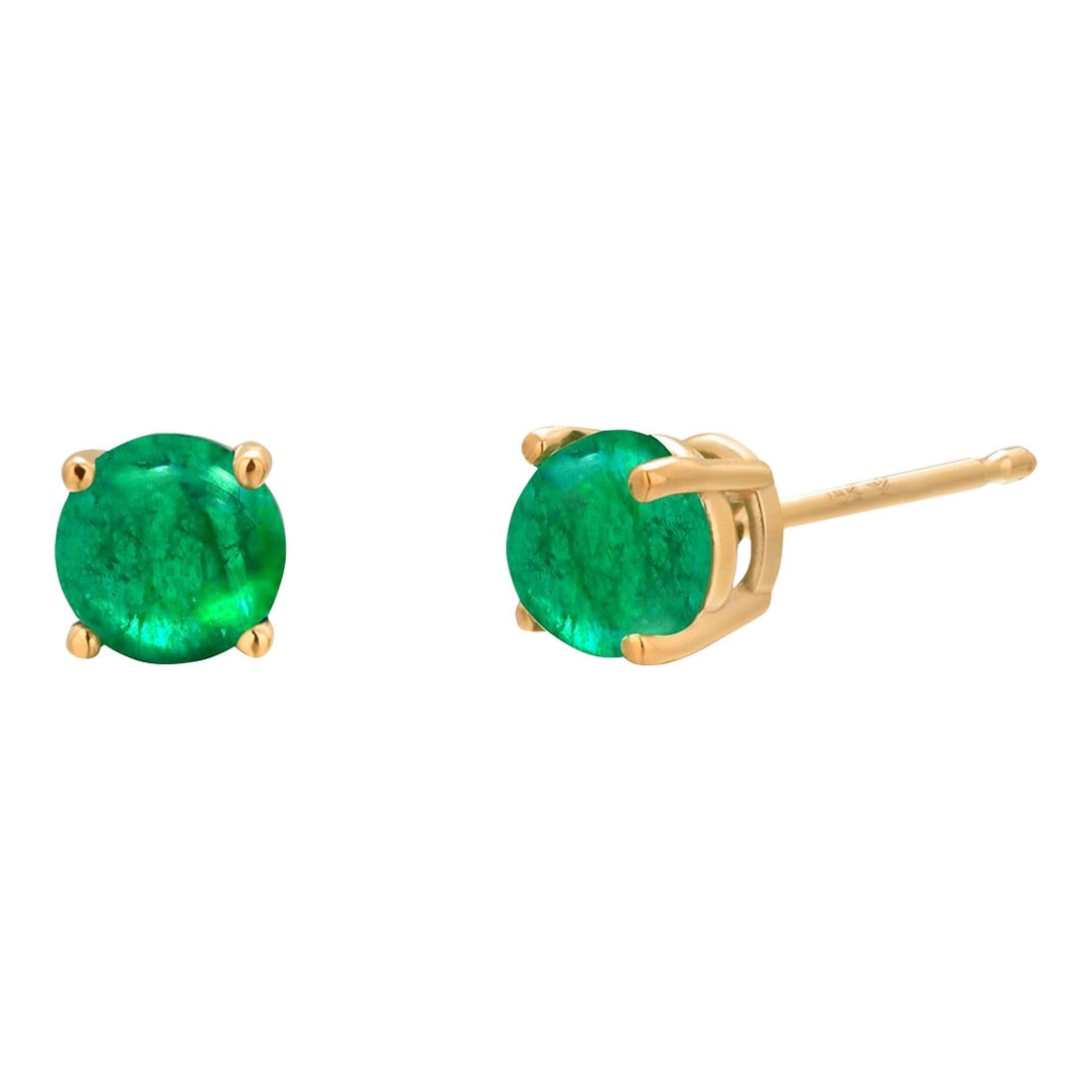 14 Karat Yellow Gold Matched Pair of Round Cabochon Emerald 0.21 Inch Earrings - 2 Pieces (1 of 12)