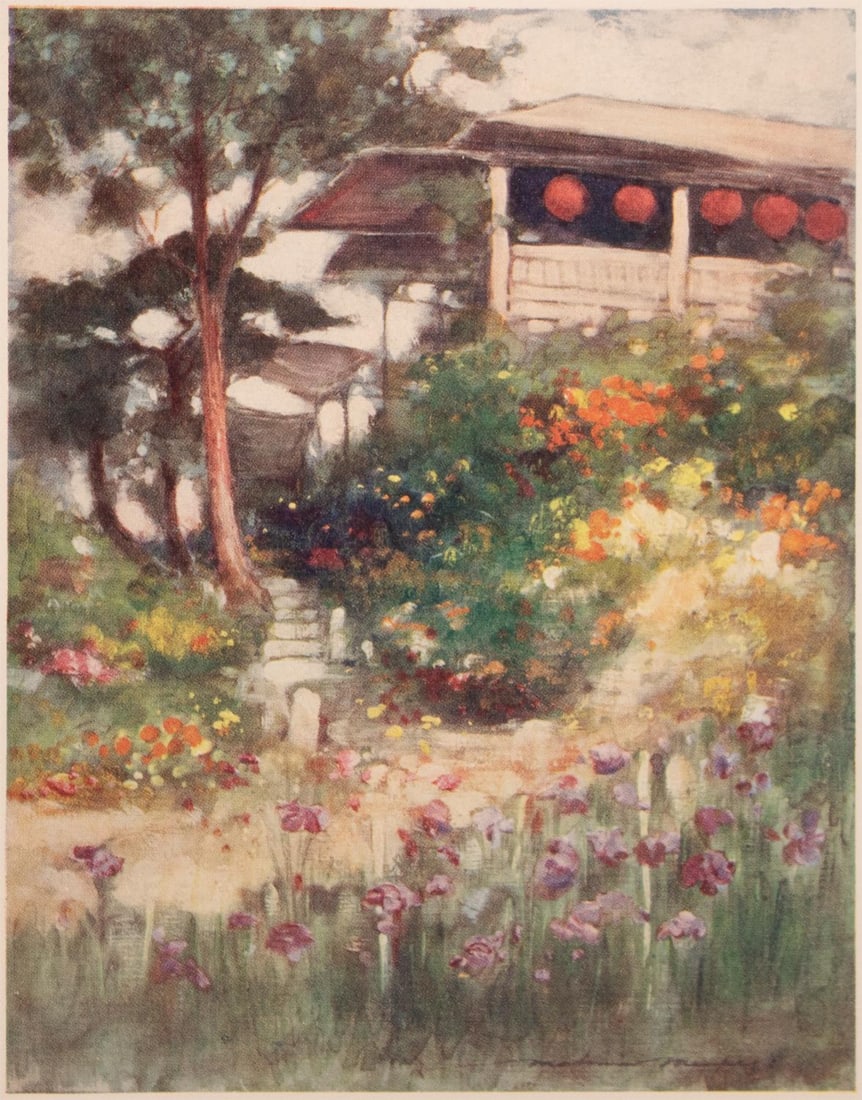 1901 Mortimer Menpes, "An Iris Garden" Original Period Antique Print of Japan From London - 2