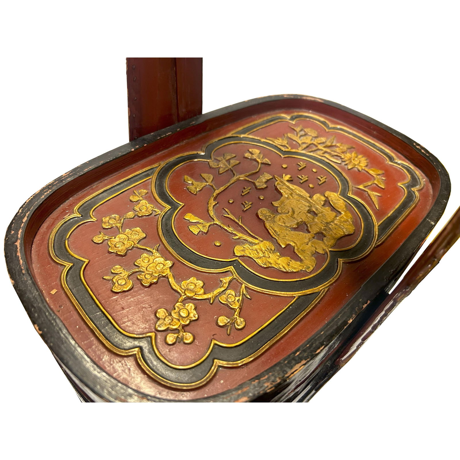 Vintage Chinese Brick Red Golden Relief Motif Oval Box Basket - 6