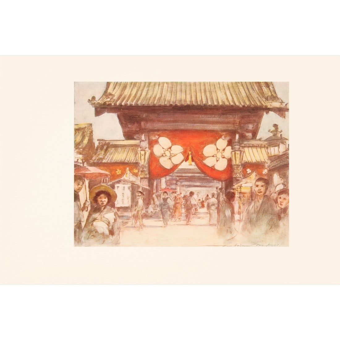 1901 Mortimer Menpes, "Leading to the Temple" Original Period Antique Print of Japan From London: A stunning original period small antique full-color print of Japan "Leading to the Temple" by Mortimer Menpes (1855-1938) after watercolor painting by Mortimer Menpes. Gold leafed top edge. Published