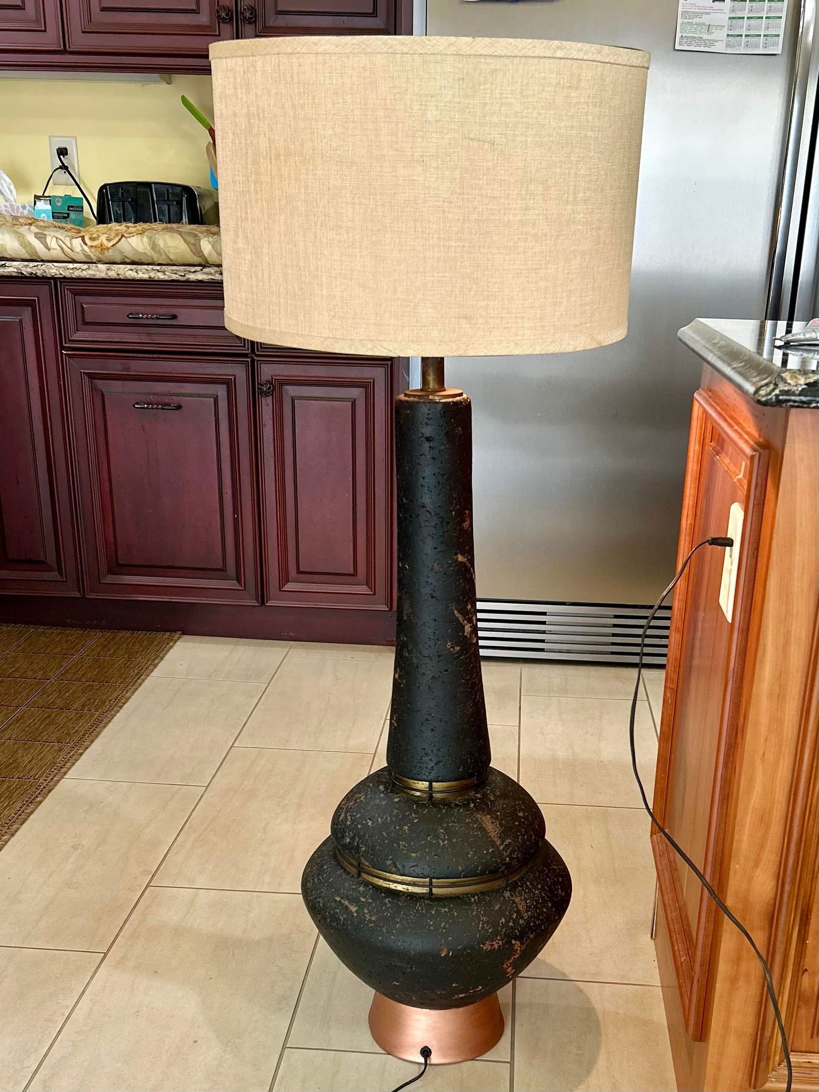Mid-Century Modern Black Cork Lamp With Brass and Copper-Colored Metals, 1960's - 4