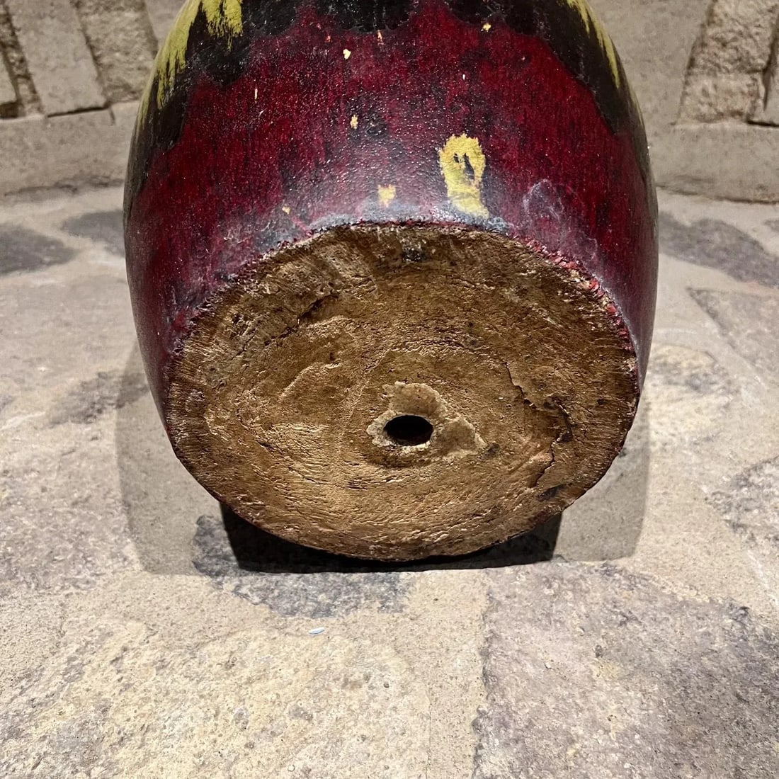 1970s Artisan Lava Drip Glaze Planter Pot Red and Green - 6