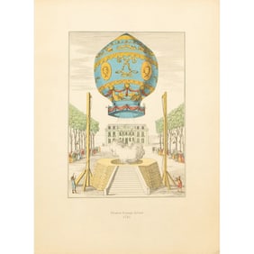 1956 "First Air Travel 1783" Balloon, Large Vintage Offset Lithograph