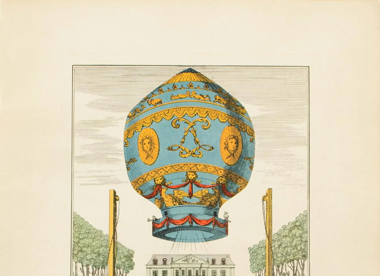 1956 "First Air Travel 1783" Balloon, Large Vintage Offset Lithograph - 3