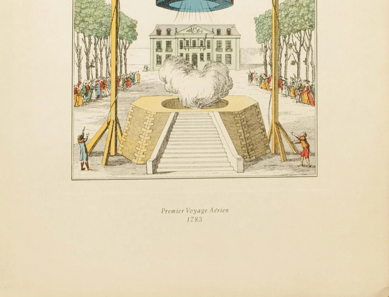 1956 "First Air Travel 1783" Balloon, Large Vintage Offset Lithograph - 4