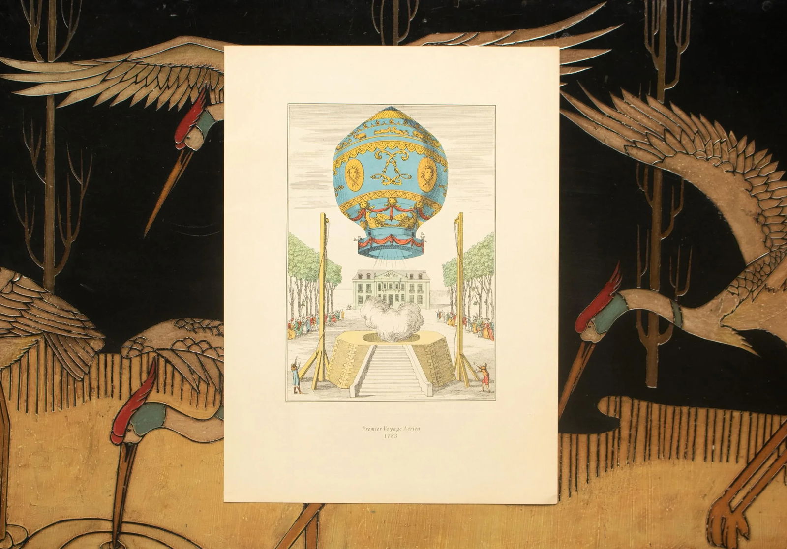 1956 "First Air Travel 1783" Balloon, Large Vintage Offset Lithograph - 8