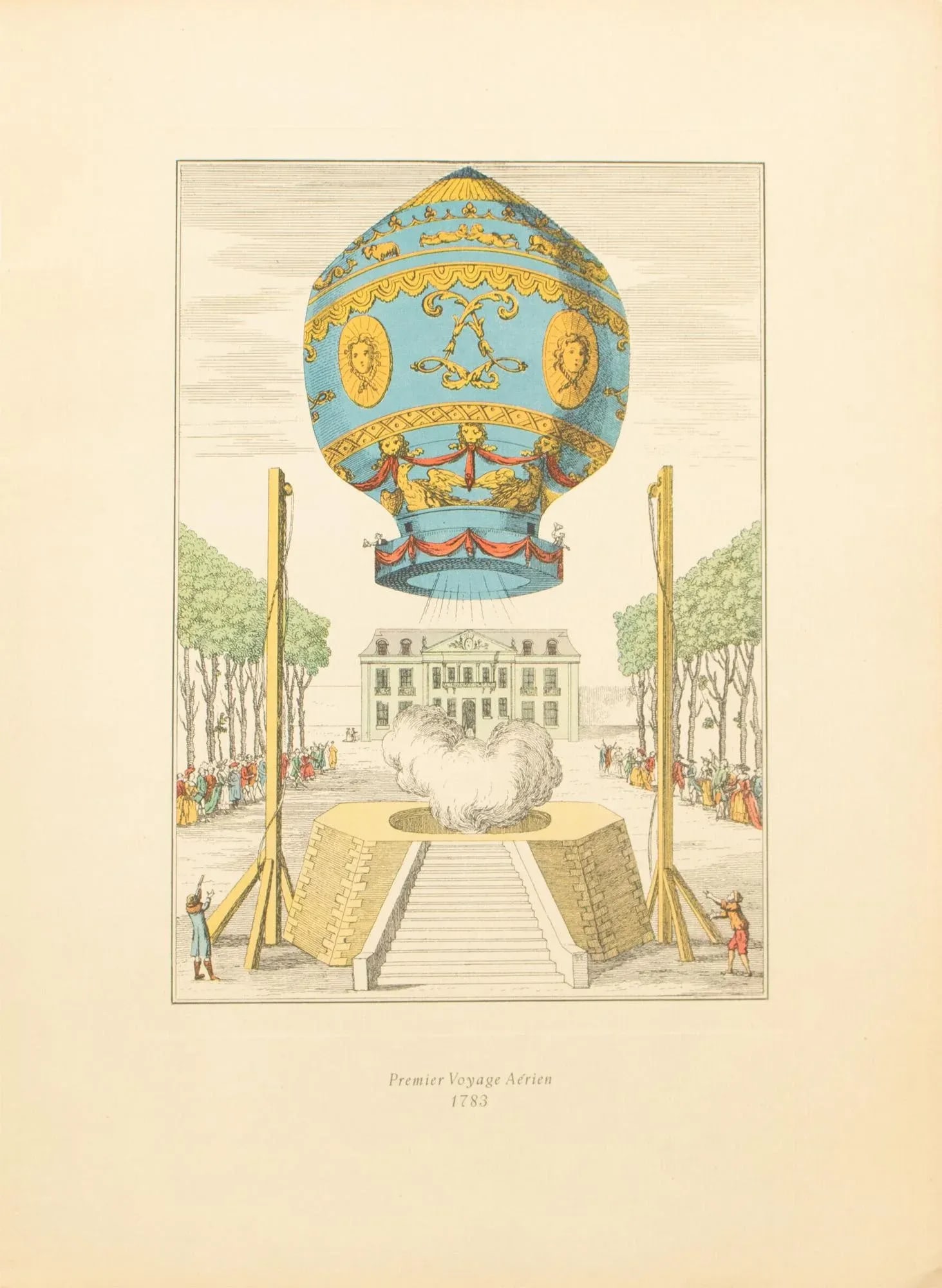 1956 "First Air Travel 1783" Balloon, Large Vintage Offset Lithograph - 9