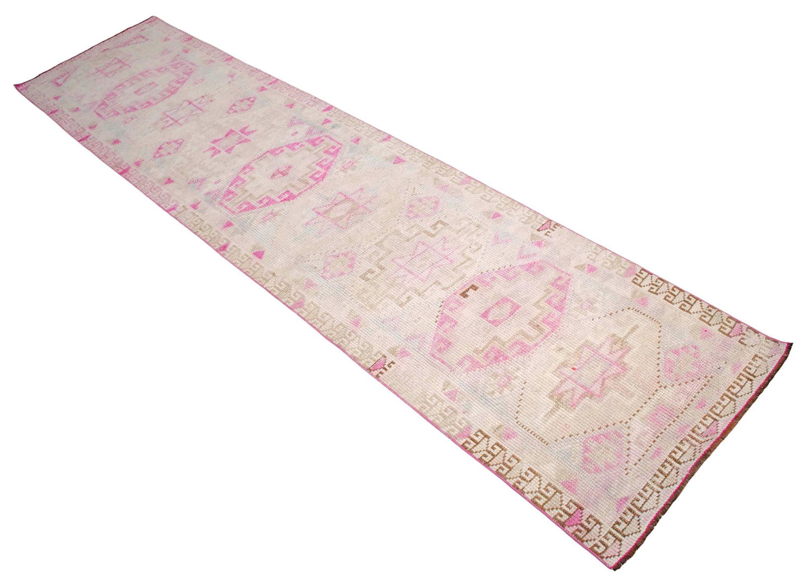 1970s Hand-Knotted Tribal Turkish Hallway Rug Pink - 2"²10"³ × 12"²1"³ - 6