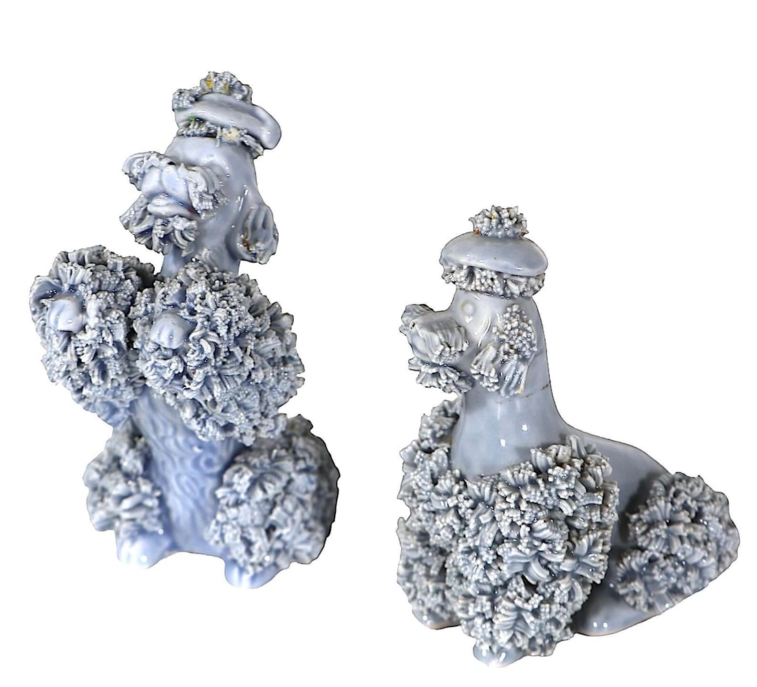 2 Pc. Set Mid Century Spaghetti Pottery Poodle Dogs - 3