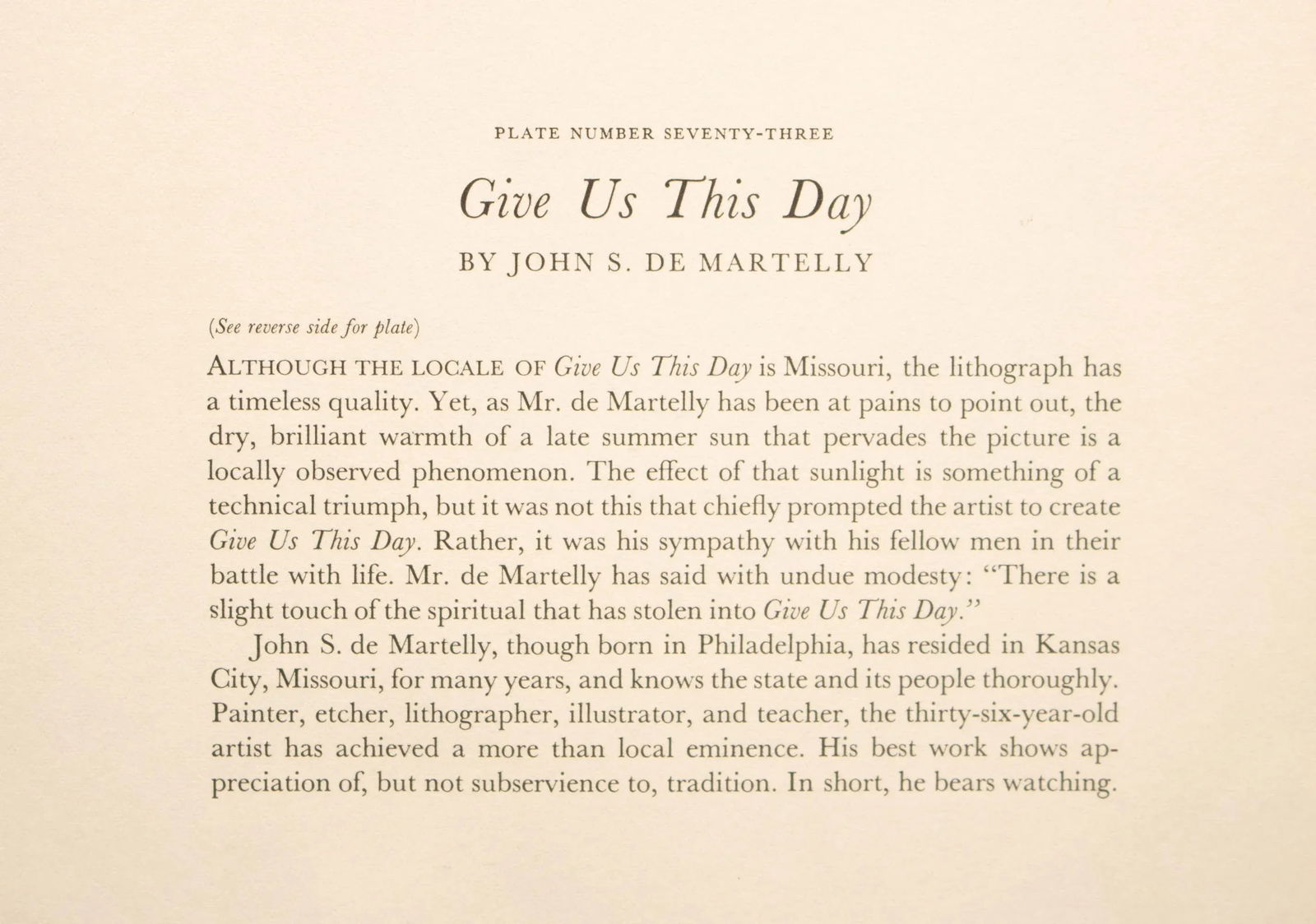 1939 After John S. De Martelly "Give Us This Day", First Edition Period Offset Lithograph - 8