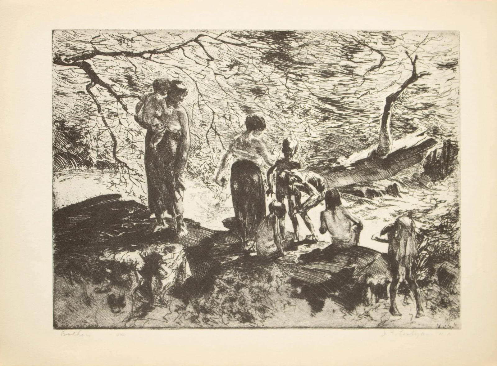 1939 After John E. Costigan "Bathers", First Edition Period Offset Lithograph - 3