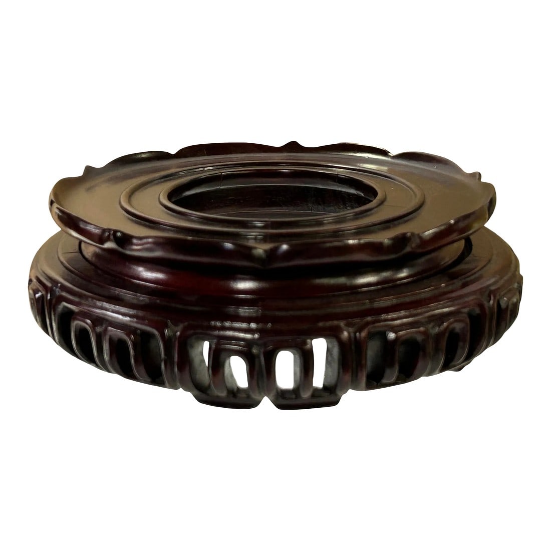 7.5" Reddish Brown Wood Round Open Pattern Display Stand Riser: Showcase your favorite collectibles and artwork with the Reddish Brown Wood Round Open Pattern Display Stand Riser Easel. This elegant riser combines functionality with classic design, featuring a