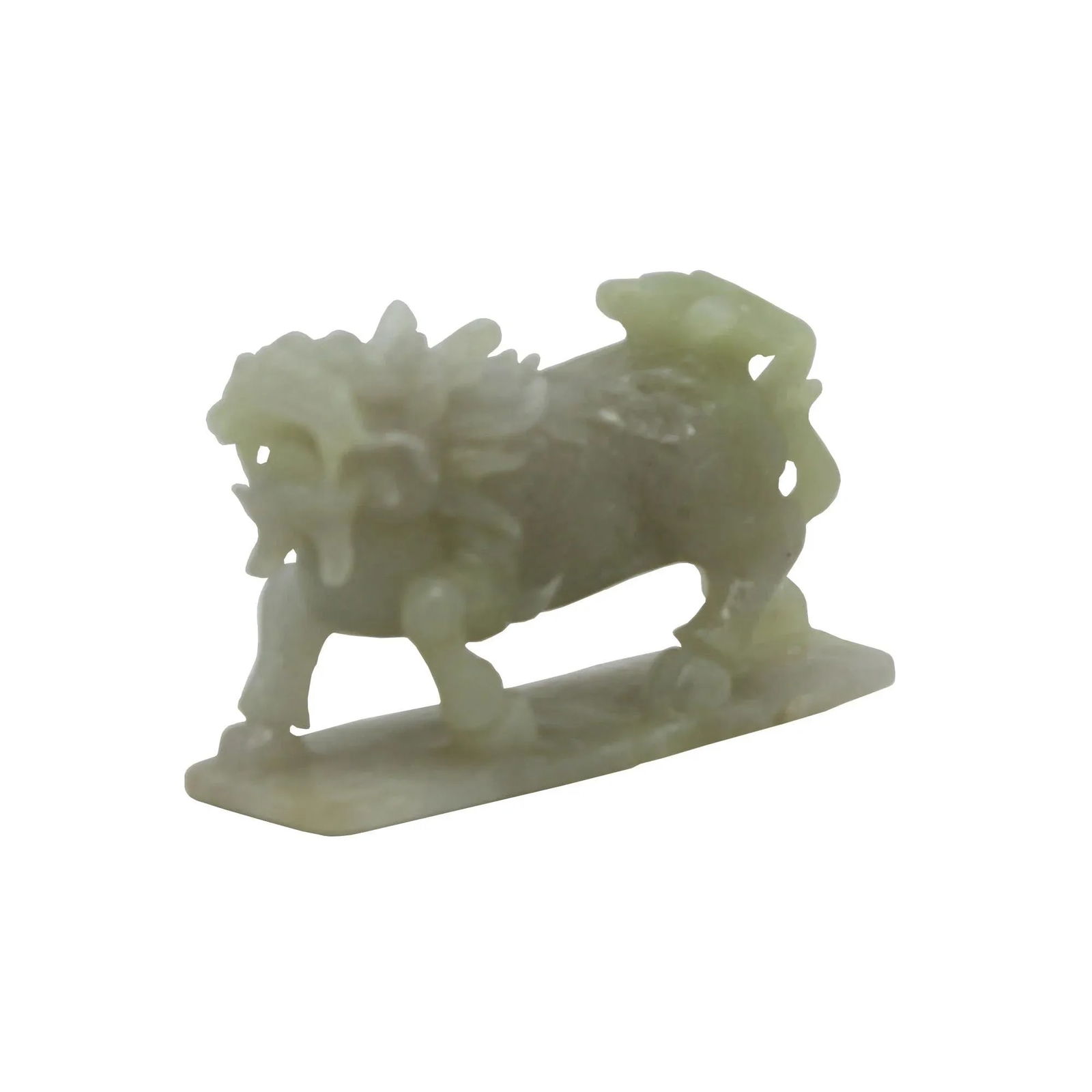 Detail Chinese Hand Carved Natural Jade Lucky Feng Shui Kirin Statue - 2