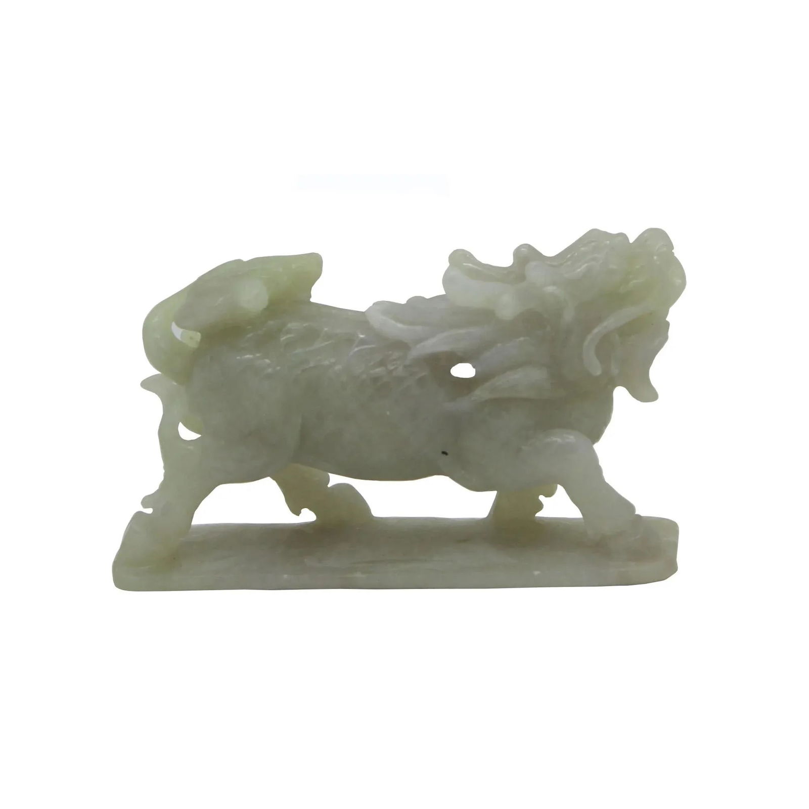 Detail Chinese Hand Carved Natural Jade Lucky Feng Shui Kirin Statue - 3