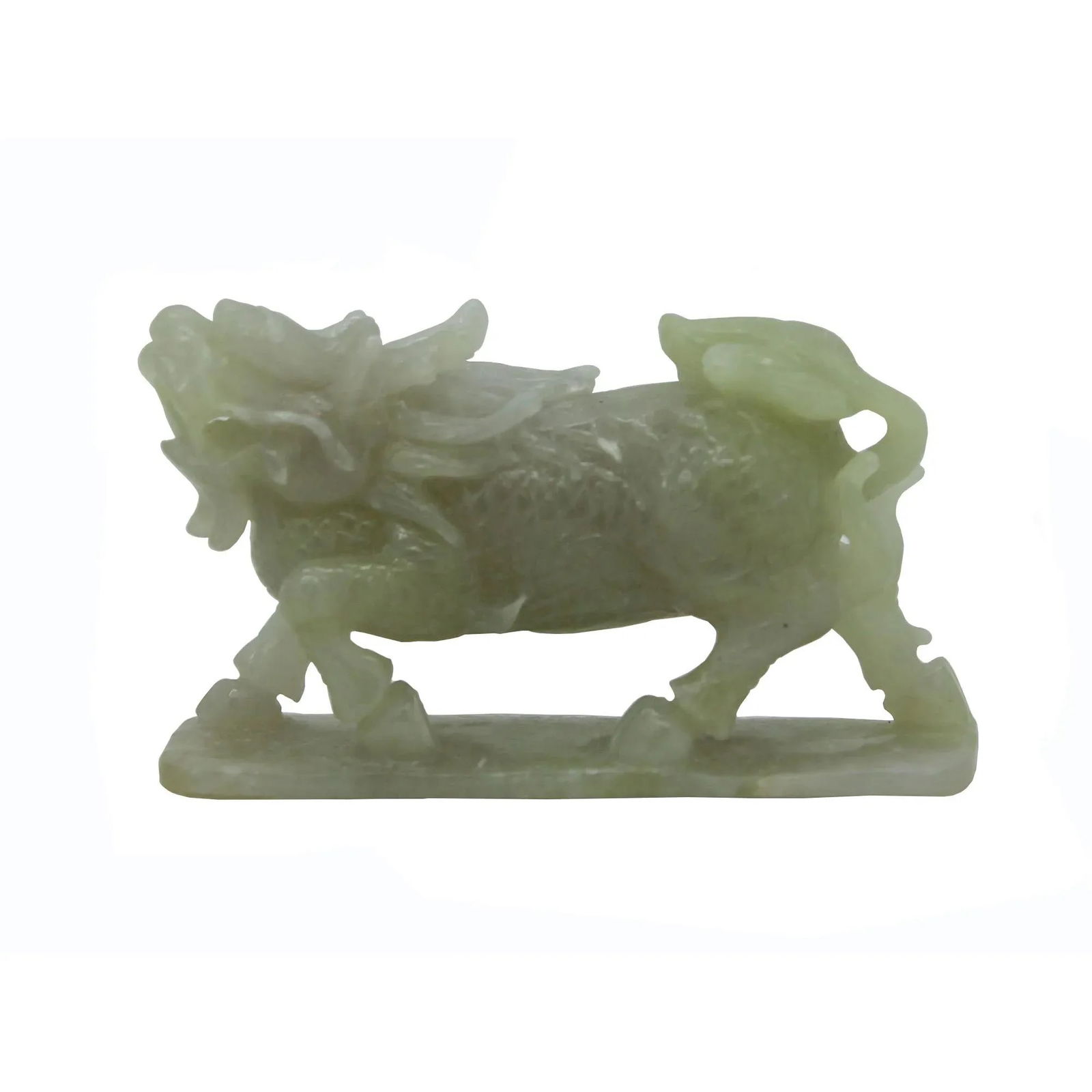 Detail Chinese Hand Carved Natural Jade Lucky Feng Shui Kirin Statue - 6