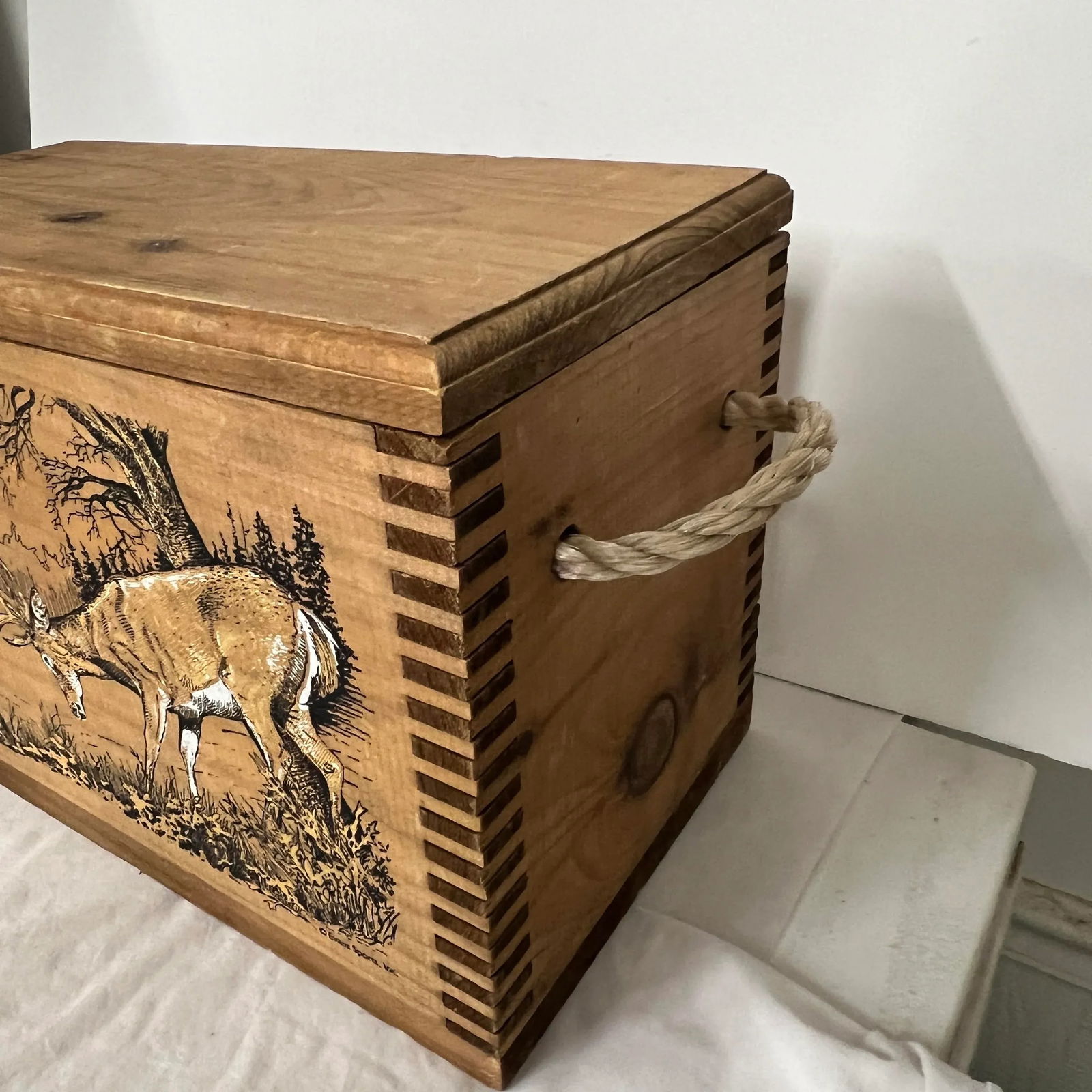 Pine Wood Decorative Box W/ Deer Scene - 2