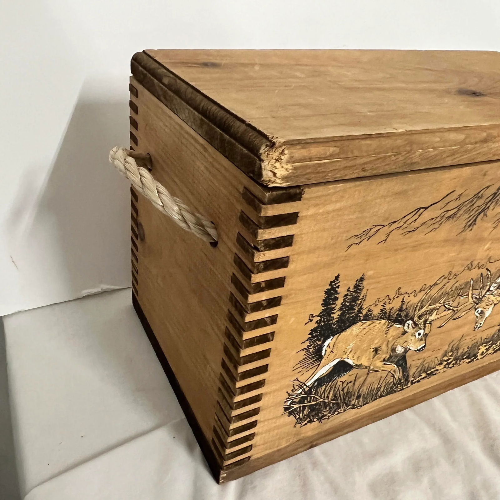 Pine Wood Decorative Box W/ Deer Scene - 3