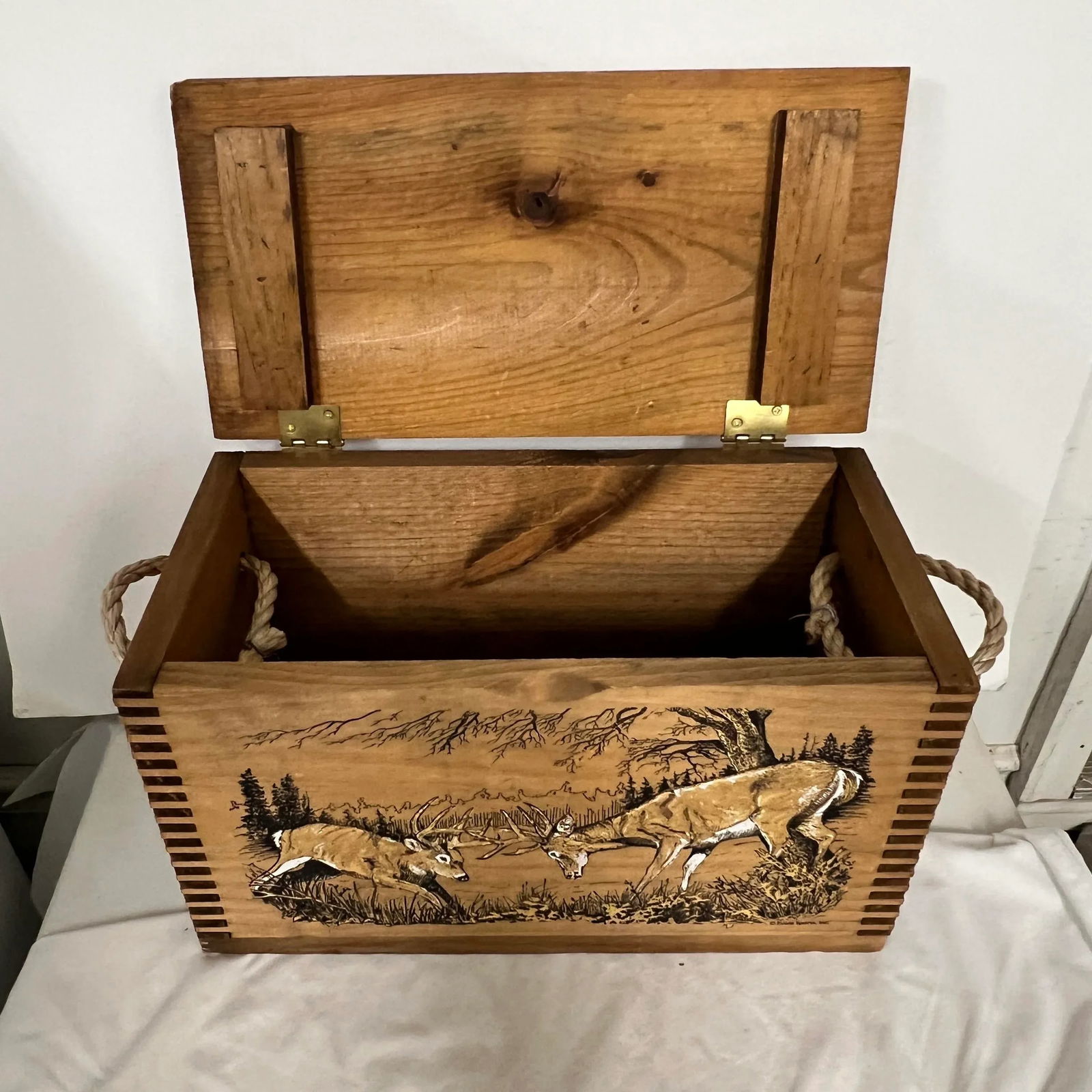 Pine Wood Decorative Box W/ Deer Scene - 4