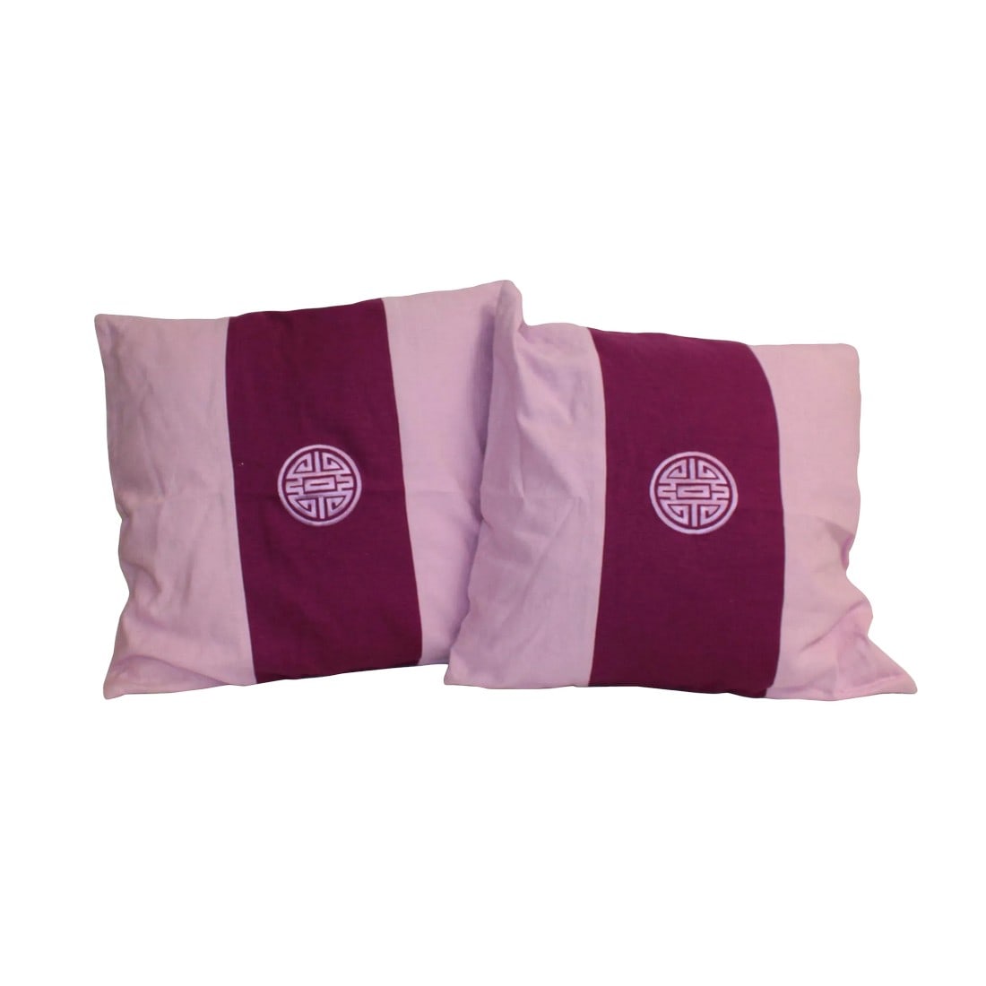 Purple Color Square Fabric Couch Sofa Cushions - a Pair: This is a pair of square shape pillow cushions. It has a purple color mix with a graphic fabric cover - with a zipper. Dimensions: 16" x 16"x thickness 5" each Origin: China