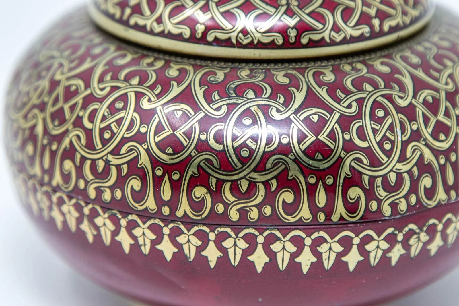 Tchibo Tin Box Red and Gold Arabesque Coffee Container Vintage 1960 Germany - 6