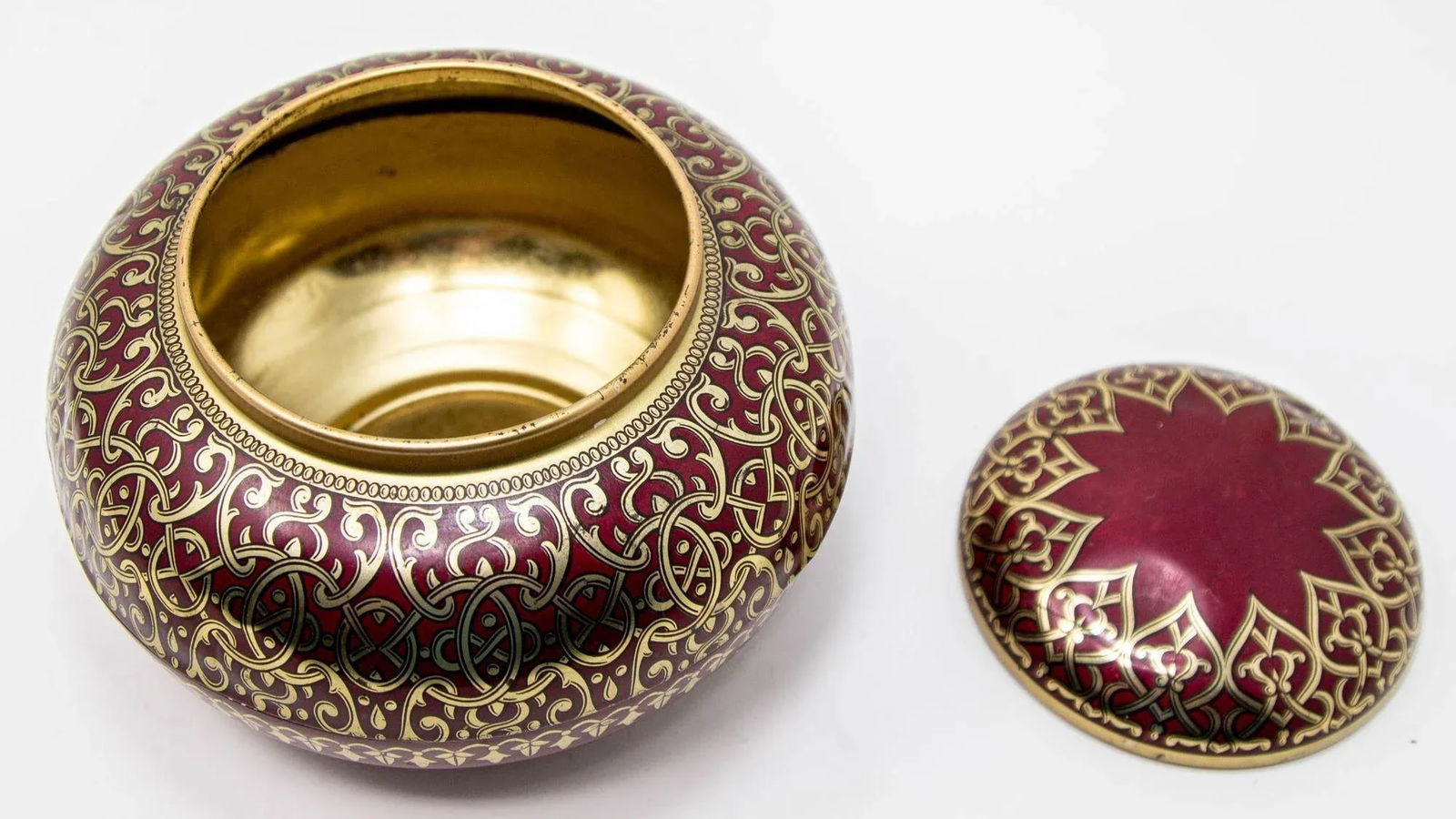 Tchibo Tin Box Red and Gold Arabesque Coffee Container Vintage 1960 Germany - 9